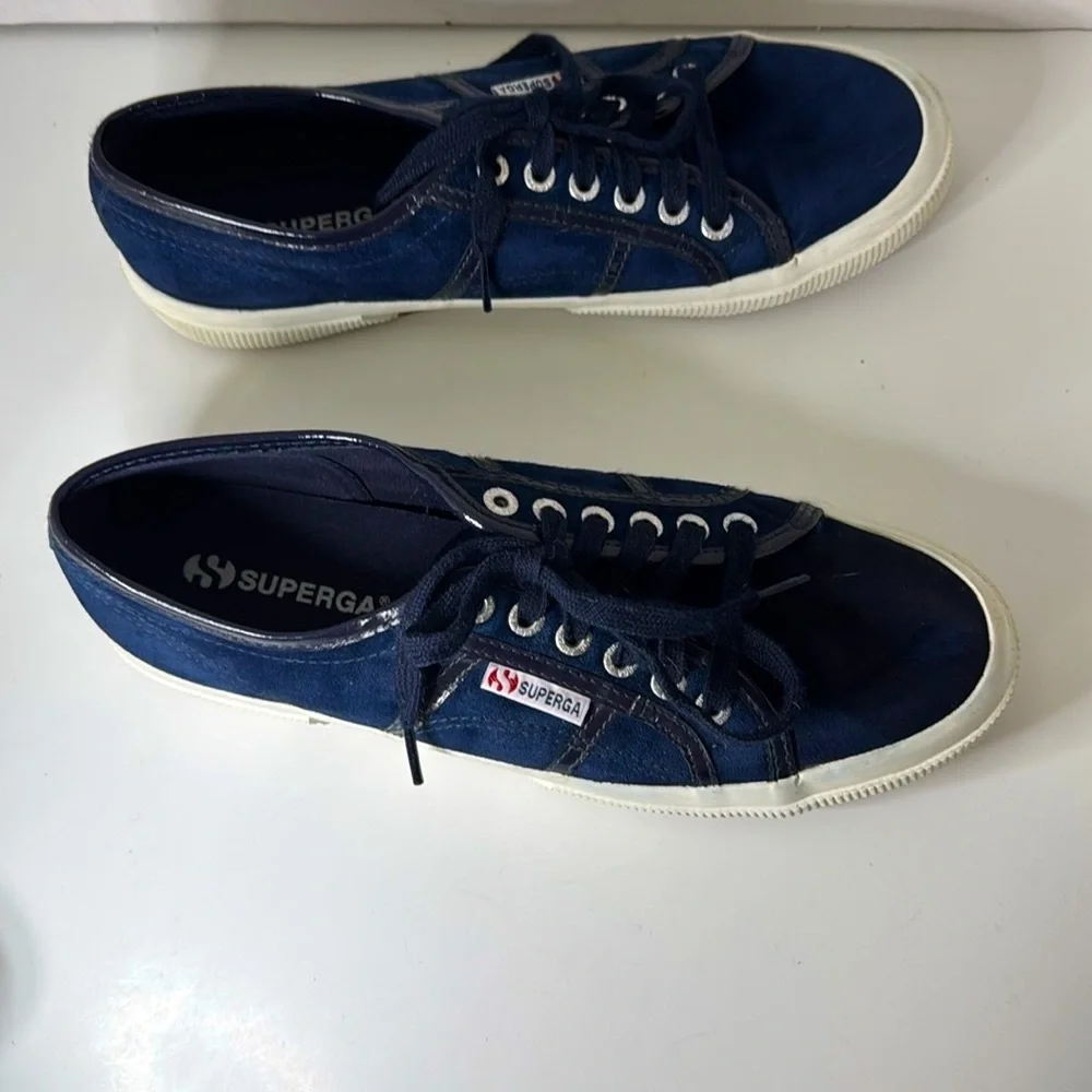 Superga Navy Blue Low Top Sneakers Women Size 10 - Men Size 8 Size Lace Up - Picture 3 of 10